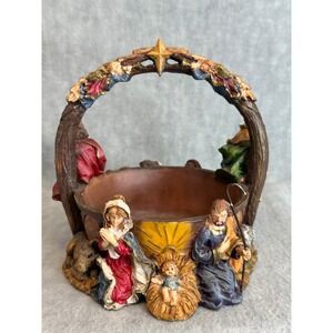 Christmas Nativity Scene Bowl Basket Candy Dish Cedar Creek‎ Resin Vintage 7"x7"